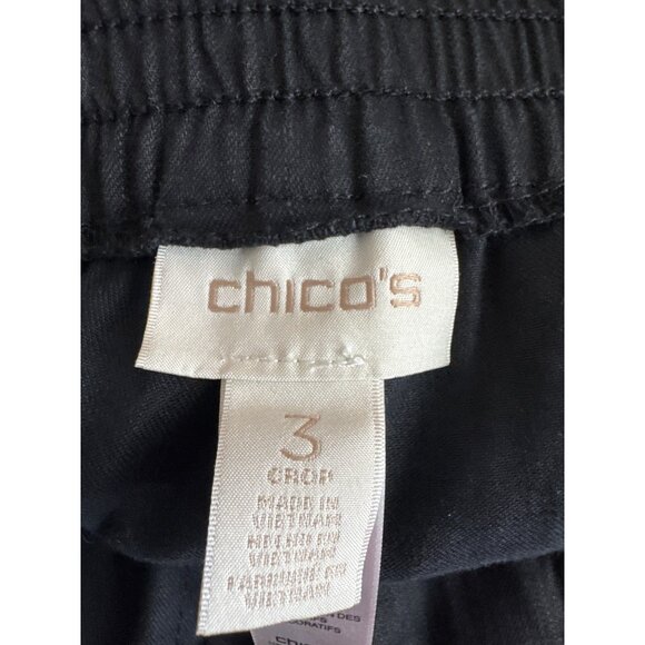 Chicos 3 Black Crop Pants Size XL Linen Blend Elastic Waist Cargo Pockets Womens - Picture 4 of 5